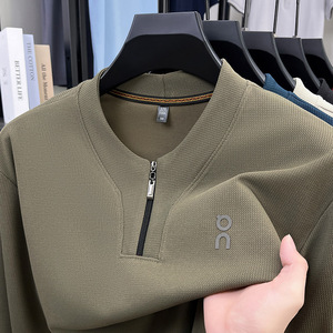 Camisola de gola semi-zíper masculino Pullover Casual Joker camisa de manga comprida - Product Image 1