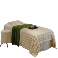 Ensemble de literie en tissu bouclé 3D blanc crème, ultra doux et texturé, pour lit de spa et soins du visage