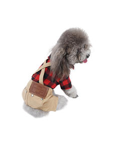 순면 격자 무늬 멜빵 애완 동물 복장 캐주얼 신사 봄 가을 개 옷 통기성 편안한 애완 동물 바지 - Product Image 5