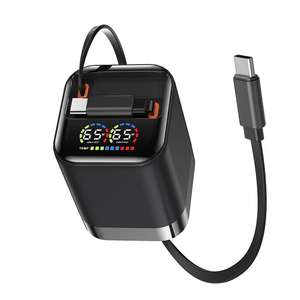 Cargador de pared múltiple retráctil súper rápido, mini cargador de teléfono con LED digital, cargador rápido GaN de 65W con cables retráctiles - Product Image 2