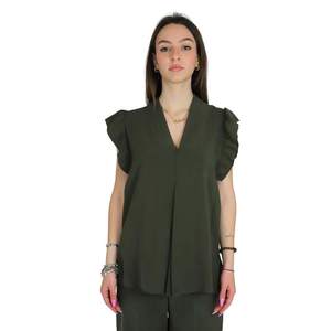 Women's Blouse DKE8630 Green Ruffle Sleeve V-Neck <b>Top</b> - Product Image 1