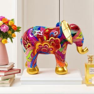 Adorno de Escritorio de Resina Epoxi con Forma de Elefante Dorado con Orejas Levantadas, Estilo Graffiti, Arte Popular Creativo, para el Hogar, TV - Product Image 1