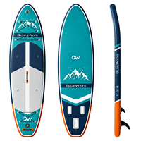 Vente Flash : Planche de SUP gonflable extra large 11' x 36" en Drop Stitch, motif paysage montagneux vert-bleu avec kit de garnitures orange