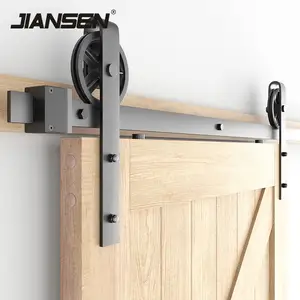 Kit de herrajes para puerta de Granero corrediza de acero al carbono negro con diseño industrial de tamaño personalizado para puerta corredera de madera