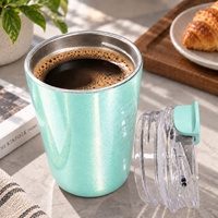 Gobelet isotherme à double paroi en acier inoxydable avec finition nacrée, couvercle rabattable, 280 ml, 500 ml, tasse à café de voyage isolée
