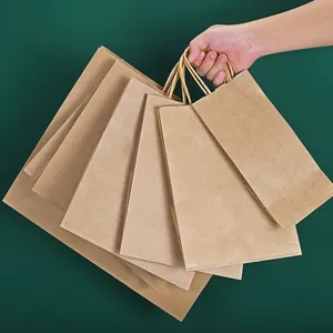 Bolsa de papel kraft marrón al por mayor, se acepta impresión personalizada, bolsa de regalo, comida rápida, para llevar, bolsa de compras con asa retorcida