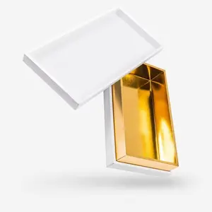 Các tông vàng lá giấy bao bì có thể tháo rời nắp hộp quà cứng nhắc với cổ Logo tùy chỉnh vàng bên trong hộp vuông với nắp
