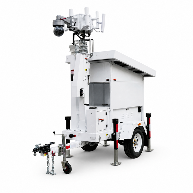 Trailer Mounted Solar Security Camera Tower Portable CCTV Surveillance System with 6.3m Mast for Construction Site Monitoring