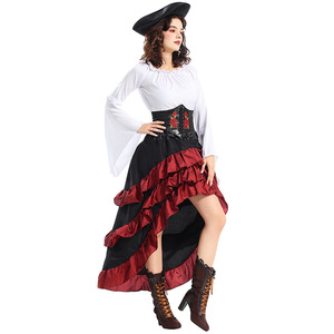 Rouge Pirate <span class=keywords><strong>Capitaine</strong></span> <span class=keywords><strong>Jack</strong></span> <span class=keywords><strong>Sparrow</strong></span> Adulte Femme Costume Parties Avec Robes Cosplay Pirates Costumes - Product Image 3