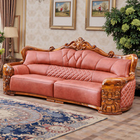 Ensemble de canapés de luxe en cuir style européen en bois d'ébène, mobilier de salon sculpté en bois massif pour villa, grand format, combinaison modulable 123