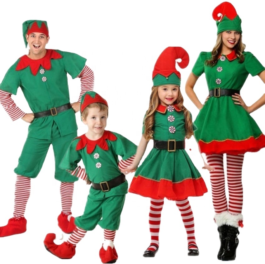 Disfraz de elfo verde festivo de navidad para adultos y niños, Unisex, pedido mínimo de 10 juegos