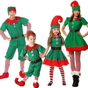 Online-Verkauf Unisex Weihnachten Festliche Green Elf Adult Kinder kostüm MOQ 10sets