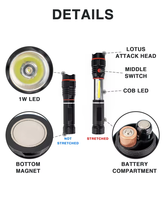 Lampe torche LED COB en alliage d'aluminium, porte-clés, lampe de poche d'urgence pour le camping en plein air, réglable