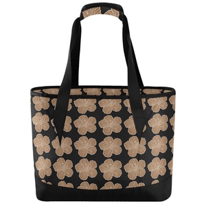 Sac isotherme de plage Aloha personnalisé avec imprimé fleur d'hibiscus hawaïen marron, sac de courses à bandoulière personnalisé - Product Image 1