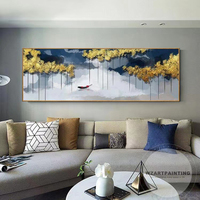 Peinture sur Toile Abstraite Ligne Dorée Bleue pour Décoration de Salon, Cadres Flottants, Vente en Gros
