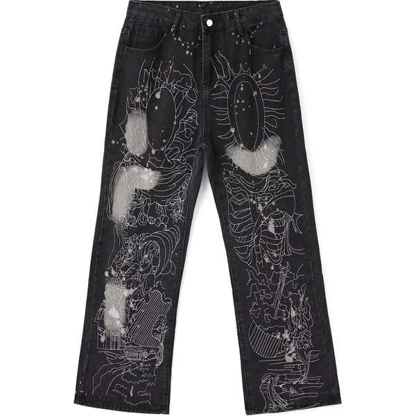 DENIMGUYS Custom Designer Streetwear Vintage Stickerei Nähen Baggy Jeans Herren Hip Hop Plus Size Wide Leg Herren Jeans