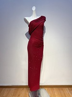 Bettergirl 2026 Koleksi Terbaru Gaun Maxi High End Berhias Rhinestone Satu Bahu dengan Belahan Samping