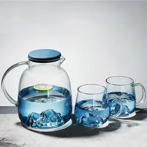 Personalizado cor gradiente cor azul vidraria vidro beber jarro conjunto copo conjuntos bebidas água frascos óculos