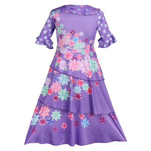 Robe de cosplay Isabella, imprimé floral violet, jupe à volants, costume pour enfants et adultes, tenue de festival pour jeux de rôle - Product Image 4