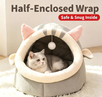 Maison pour chat semi-fermée, pliable, écologique, universelle quatre saisons, lavable, avec lit amovible pour animaux de compagnie, confortable pour les chats