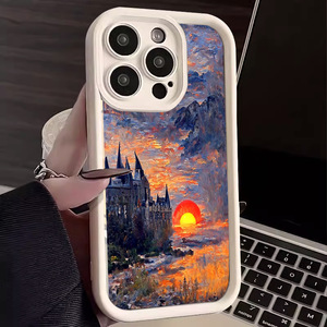 Nouvelle coque de téléphone Coucher de soleil et lever de soleil au château pour iPhone 16 17 Pro Max 14 13, coque arrière givrée antichoc couleur bonbon - Product Image 2