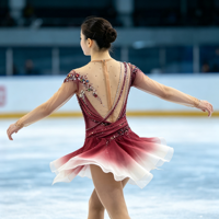 Costume de patinage artistique à manches longues pour enfants et adultes, robe en maille dégradée rouge vin avec strass pour spectacle sur glace et compétition