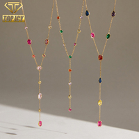 Collier Y en zircon 5A coloré, chaîne de luxe en acier inoxydable, anti-ternissement, pour femme, usage quotidien et accessoire de fête – Vente chaude