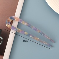 Pique à cheveux française en acétate de cellulose motif écaille de tortue en forme de U de 11 cm, à 2 dents, pour chignon, accessoire pour cheveux
