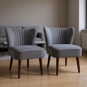 Juego de 2 Sillas Modernas Tapizadas para Sala de Estar, Tapizadas en Terciopelo Gris con Patas de Madera Sólida para Muebles del Hogar - Product Image 2