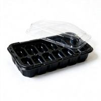Boîte blister en PET transparent avec base noire de qualité alimentaire, conteneur multi-compartiments pour l'emballage de pâtisseries et de desserts
