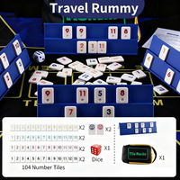 Vente en gros de jeux de Rummy de luxe de haute qualité avec logo personnalisable, taille mini, ensemble de cubes, tuiles de dominos en bois, supports et sac de transport portable