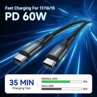 Câble tressé USB-C vers USB-C 60W, charge rapide PD, transfert de données Type-C pour iPhone 17/16 Pro Max, Samsung S26, MacBook