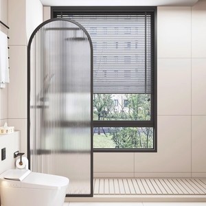 Salle de bain en acier inoxydable style crème, paroi en verre ondulé, séparation sec/humide, cloison de douche, moderne - Product Image 4