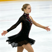 Robe de patinage artistique noire et rouge avec strass, manches longues en maille, col montant, costume de compétition pour adultes et enfants, tenue de performance