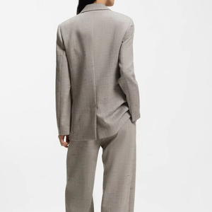 Blazer elegante para mujer con textura de avena y manchas, mezcla de lino, abotonadura sencilla, solapa con muescas y corte relajado. - Product Image 5