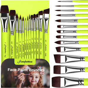Juego de 13 Pinceles Profesionales de Nailon de Alta Calidad para Pintar el Cuerpo y la Cara, Redondos, Planos, Angulares, con Mango de Madera Amarillo Neón - Product Image 1
