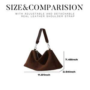 Bolso de mano de cuero de gamuza personalizado para mujer, bolso de hombro suelto de gamuza retro de alta calidad, bolso de gran capacidad - Product Image 2