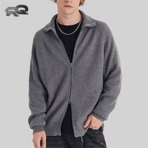 Cardigan en tricot sur mesure de haute qualité pour homme RQ, col ample, fermeture éclair, pull d'automne - Product Image 3