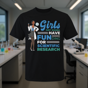 Camiseta Promocional STEM para Investigación Científica con la Frase 'Las Chicas Solo Quieren Obtener Financiamiento' - Product Image 3