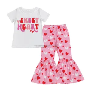 High quality Valentine sweet heart outfits cheap china wholesale kids clothing kids clothes for girls children's clothing set