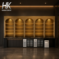 Comptoir de bar moderne à panneaux rainurés, design personnalisé, armoire de rangement en marbre, casier à vin arqué LED, durable, facile à nettoyer