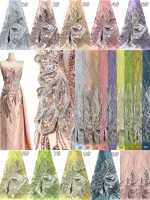 Tissu en tulle brodé de perles en forme de feuilles de vigne 3D, matériau en maille pour robe de soirée, collection 2026