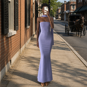Vestido de Fiesta Largo de Chifón con Hombros Descubiertos, Corte en A, con Corsé de Lentejuelas, Color Sólido, Precio de Fábrica Económico - Product Image 5