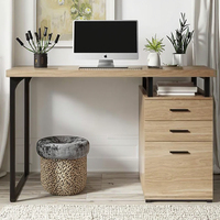 Bureau Effecti en chêne Table d'étude à pieds en métal avec 3 tiroirs offrant amplement d'espace pour un bureau d'ordinateur
