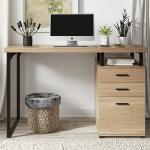 Bureau Effecti en chêne Table d'étude à pieds en métal avec 3 tiroirs offrant amplement d'espace pour un bureau d'ordinateur - Product Image 2