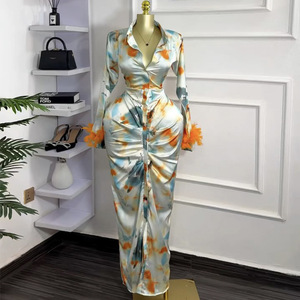 2025 estate nuova moda europea americana Cross-Border da donna a vita alta abito sottile con stampa di piume con scollatura Casual - Product Image 1