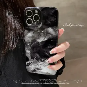 Black and white ink blur for iphone14promax phone case for iphone 13 simple 11 hard 12 film iPhone cold 15