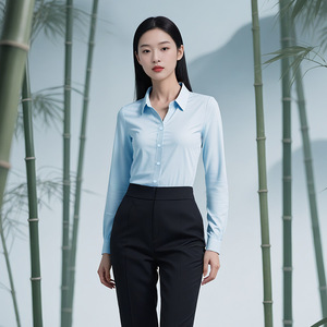Women's V Neck White Blouse Long Sleeve Slim Fit Solid Color Polyester Work Shirt Professional Business Formal Wear - Product Image 3