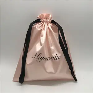 Factory Price Cosmetic Bag Drawstring Silk Bags , Custom Satin Wig Bags with Drawstring