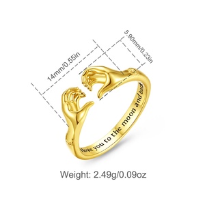 Anelli in Argento Sterling 925 Placcati <span class=keywords><strong>Oro</strong></span> 18K con Fascia Interna in Smalto Nero, Anello Aperto Regolabile con Citazione d'Amore e Cuore per Donne - Product Image 2